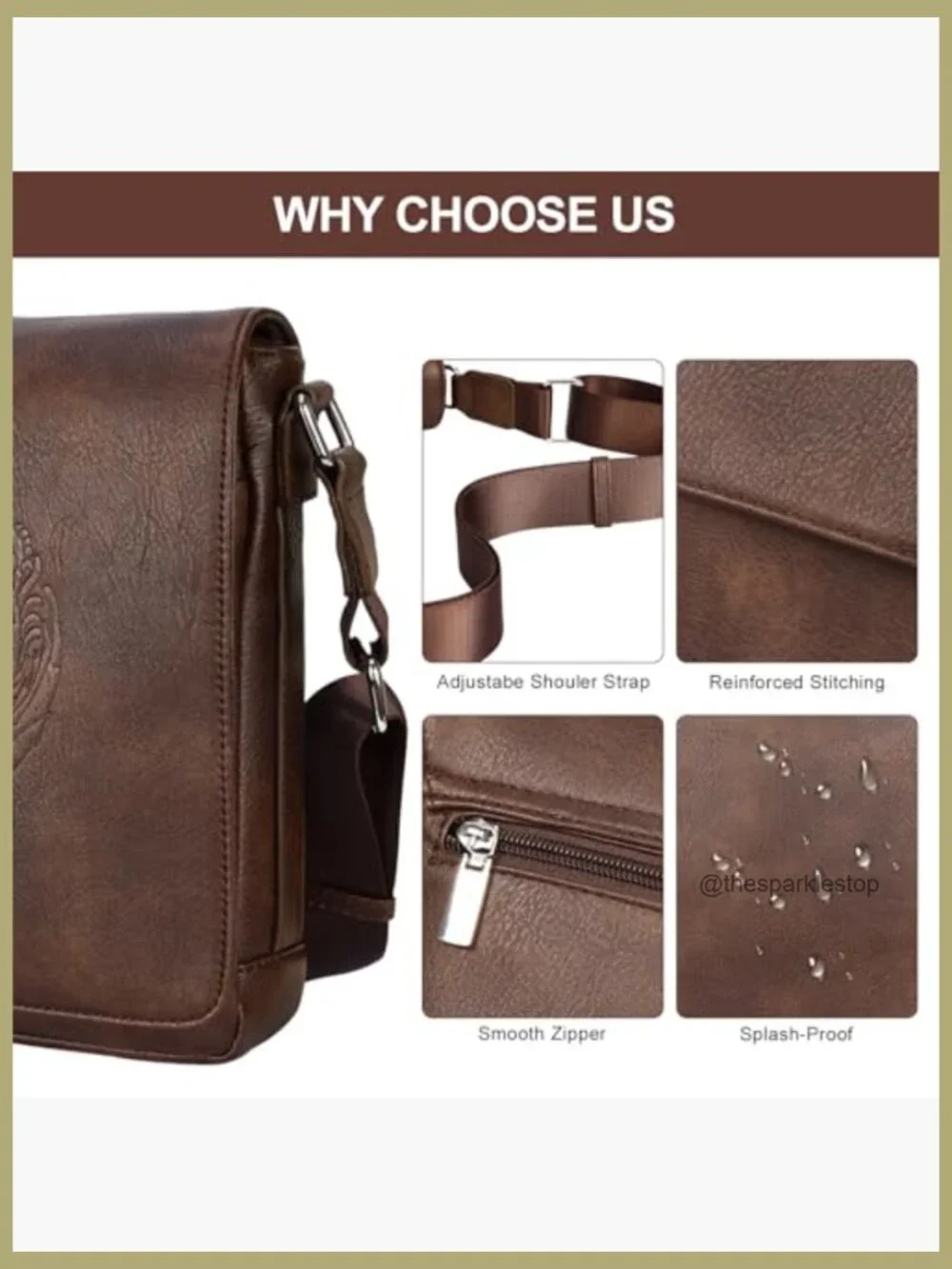Vegan Leather Messenger Bag Crossbody Satchel Small Travel Work Bag